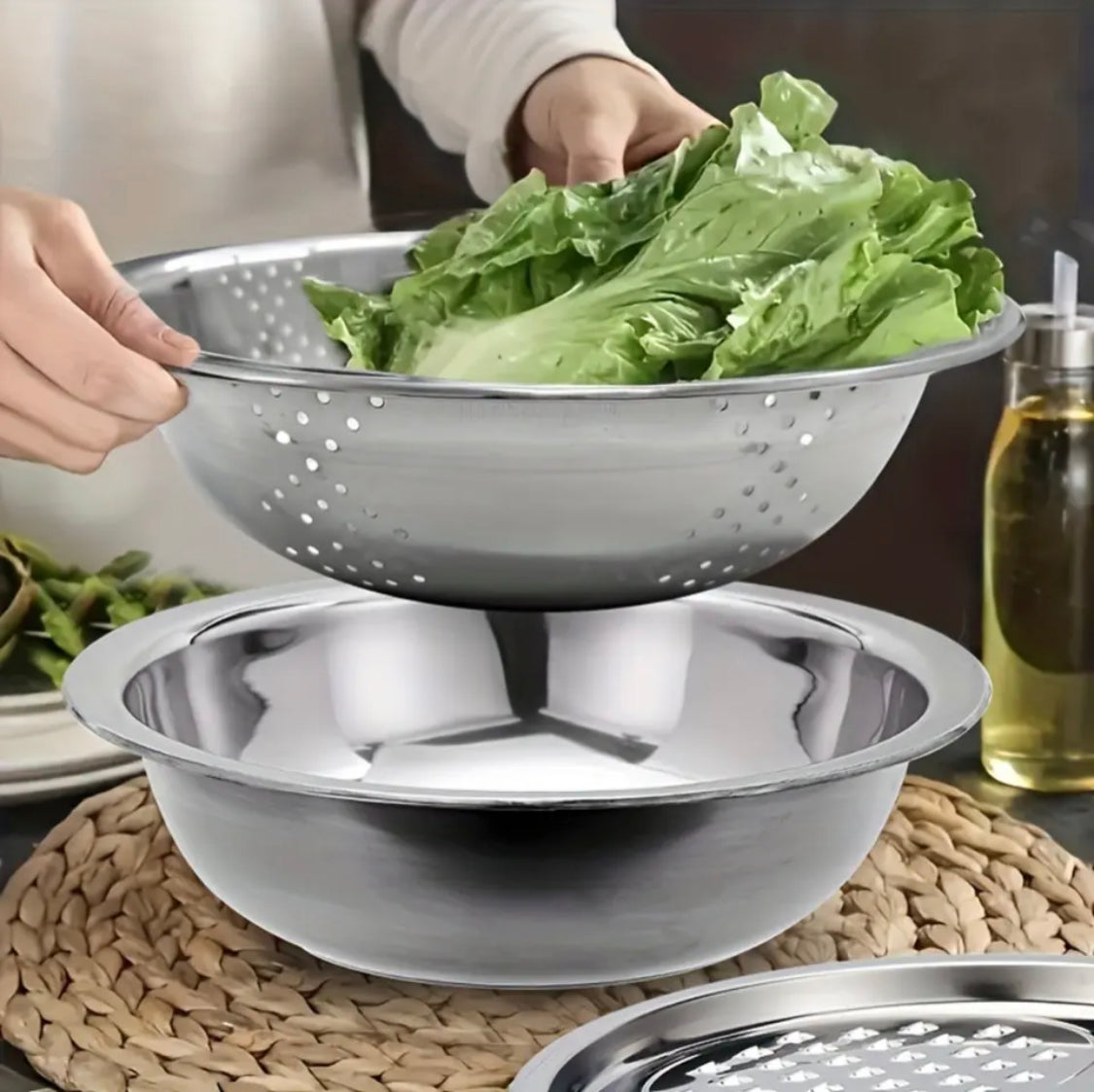 Stainless Steel 3 in 1 Colanders Basin, Multifunctional Vegetable Slicer Graters, Thickened Drainage Basin Stainless Steel 3 in 1 Colanders Basin, Multifunctional Vegetable Slicer Graters, Thickened Drainage Basin